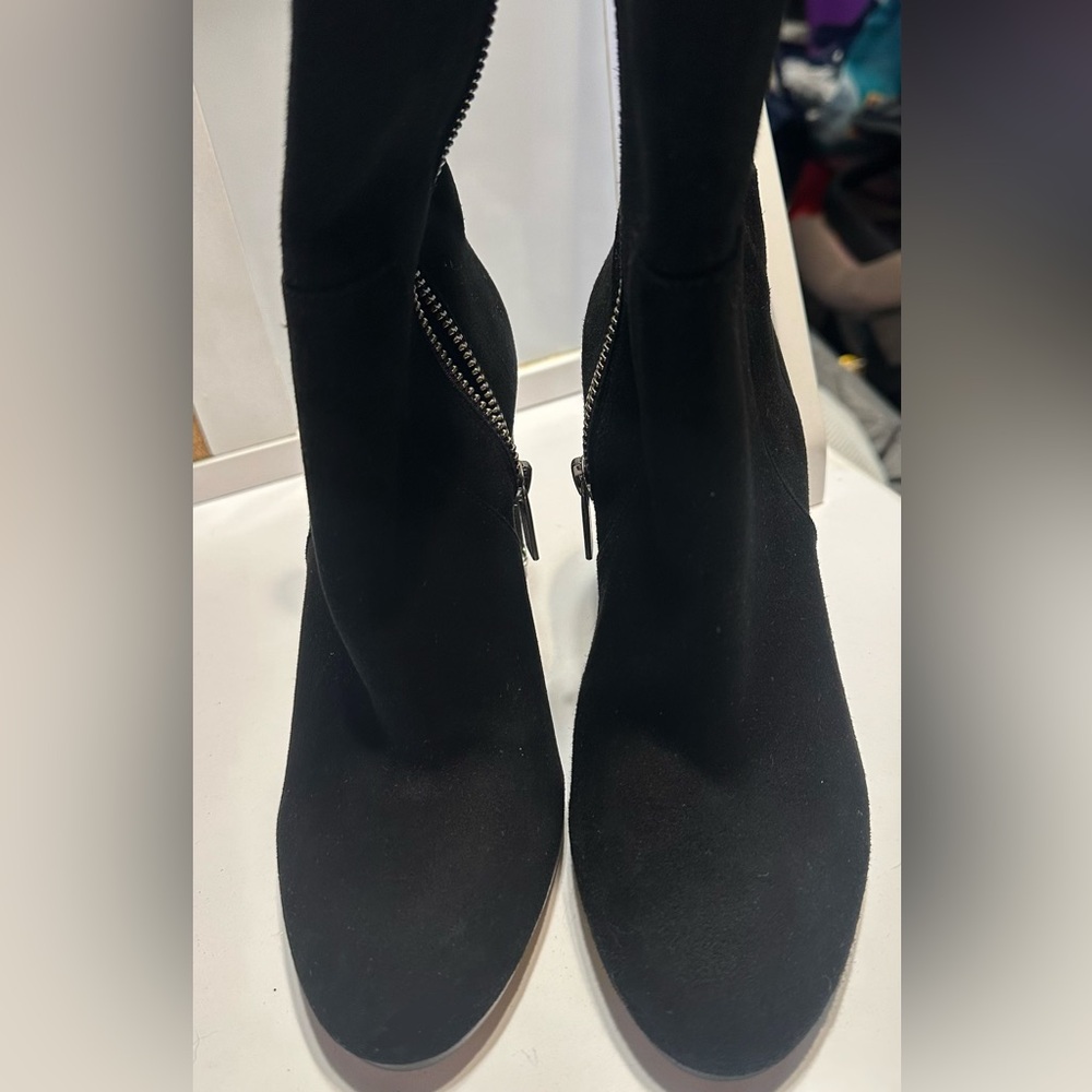 Micheal Kors Black Suede Boots with Side Zipper with Heel detail